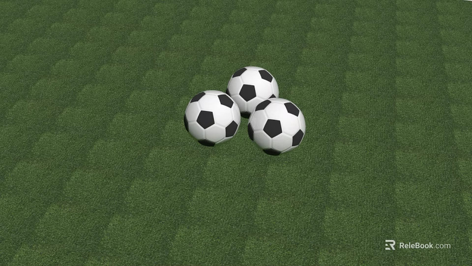 Three Black And White Soccer Balls On Green Grass Sports Equipment 3d model 
