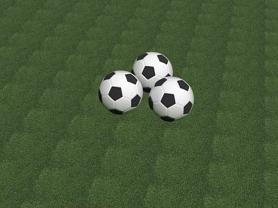 Three Black And White Soccer Balls On Green Grass Sports Equipment 3d model
