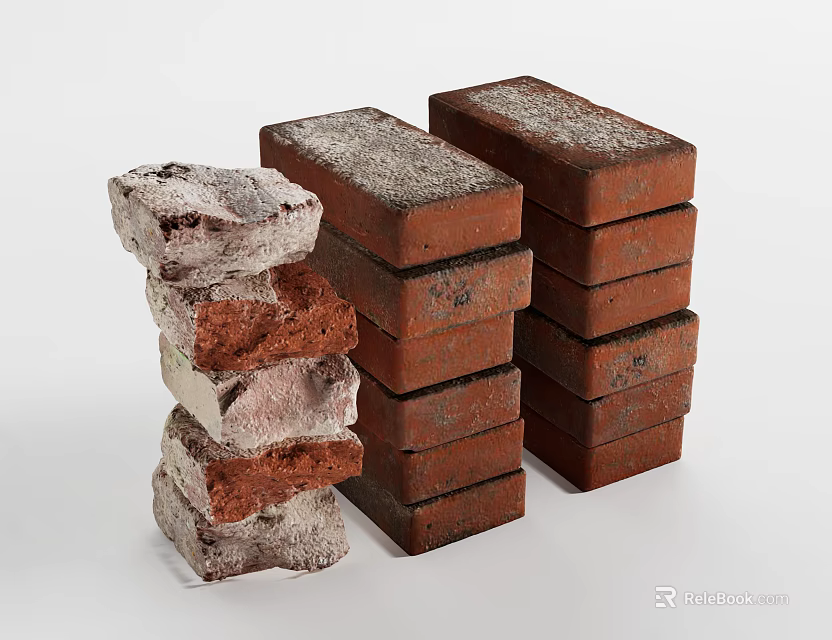 Stacked Aged And New Red Bricks With Textured Surfaces As Construction Elements 3d model 