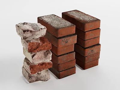 Stacked Aged And New Red Bricks With Textured Surfaces As Construction Elements 3d model