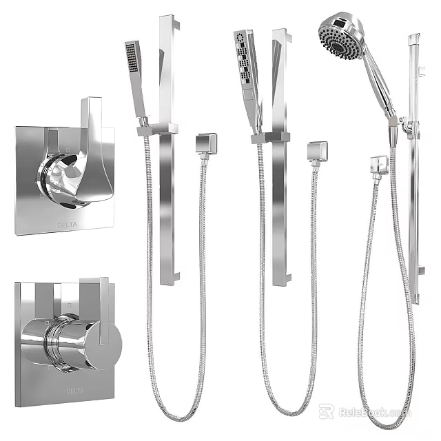 Modern Stainless Steel Faucet Set With Handheld Shower Fixed Bracket And Flexible Hose 3d model 