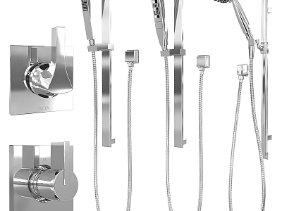 Modern Stainless Steel Faucet Set With Handheld Shower Fixed Bracket And Flexible Hose 3d model