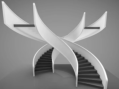 Modern Spiral Staircase Structure With Cross Design White Handrails And Black Steps 3d model