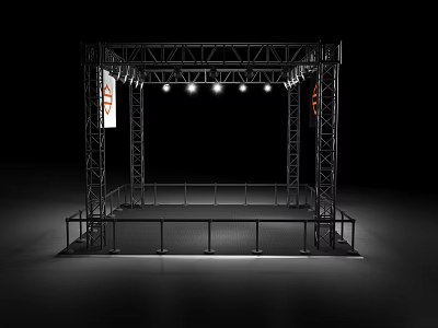 Sturdy Metal Display Shelving With Top Lighting And Side Advertising Boards Platform 3d model