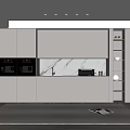 Modern Wine Cabinet with Gray Cabinets Marble Countertop Built-in Appliances and Lighting