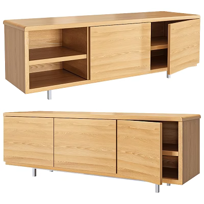 Contemporary Light Oak TV Stand Featuring Open Shelves And Closed Storage Cabinets 3d model