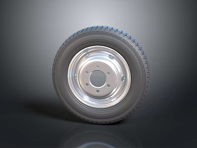 Car Tire With Silver Metal Rim And Tread Pattern On Dark Background 3d model