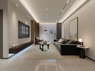 Modern Living and Dining Room Interior With Sofa Coffee Table TV and Decorative Plants 3d model