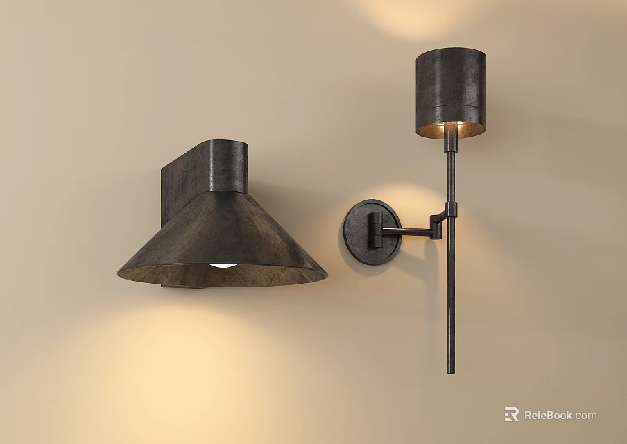 Modern Black Metal Wall Lamps With Sleek Conical And Cylindrical Design 3d model 