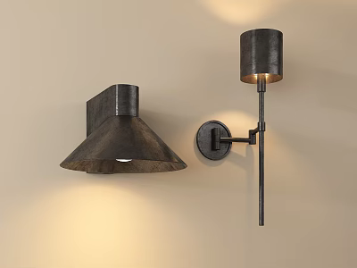 Modern Black Metal Wall Lamps With Sleek Conical And Cylindrical Design 3d model