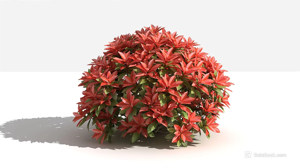 Lush Round Garden Shrub With Vibrant Red Flowers And Green Leaves 3d model 