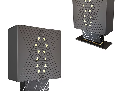 Modern Black Entryway Side Cabinet with Geometric Pattern Gold Triangle Accents and Marble Base 3d model