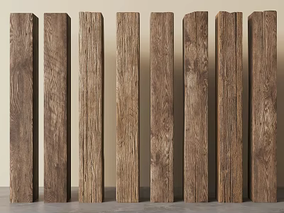 Vertical Stone Wood Posts With Natural Texture And Solid Brown Finish 3d model