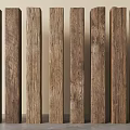 Vertical Stone Wood Posts With Natural Texture And Solid Brown Finish