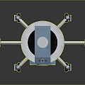 Game and Movie Character Robot With Blue White Bucket Shaped Body Multiple Legs And Wheels