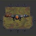 Red Haired Adventurer With Fantasy Creature On Yellow Red Platform With Blue Accents