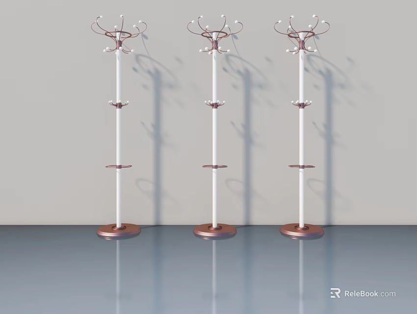 Three Modern Swing Doors With White Frames And Rose Gold Base Hooks Design 3d model