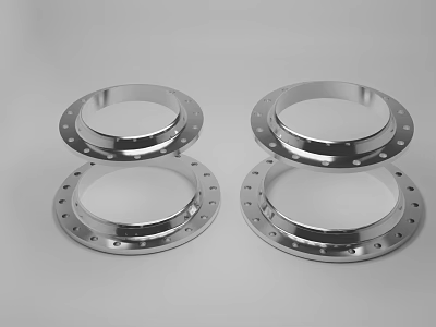 Four Polished Stainless Steel Industrial Flanges with Bolt Holes and Smooth Surface 3d model