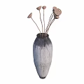 Gray and Black Gradient Vase with Dried Lotus Pods and Flowers Arrangement