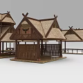 Ethnic Style Thatch Landscape Pavilion With Traditional Rustic Cultural Design Elements 3d model