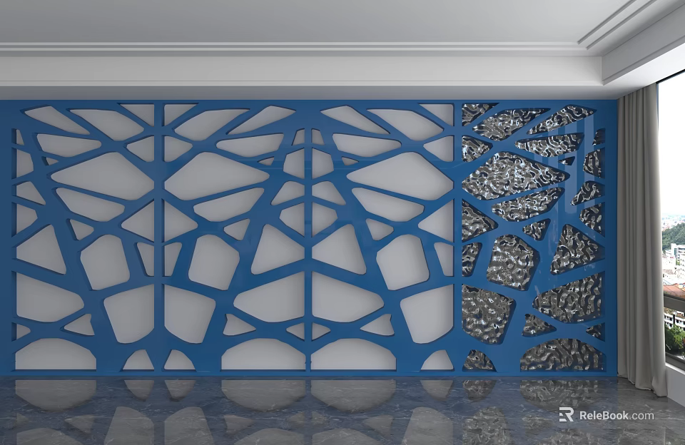 Modern Blue Laser Cut Background Wall With Intricate Geometric Patterns Design 3d model