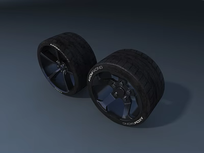 Two High Quality Black Car Tires With Alloy Rims And Tread Patterns 3d model
