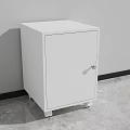 White Lockable Storage Cabinet with Wheels Against Gray Wall Modern Design 3d model