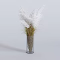 Elegant Transparent Glass Vase With White Pampas Grass And Green Blades