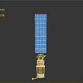 Satellite With Blue Solar Panels And Scientific Instruments In Space