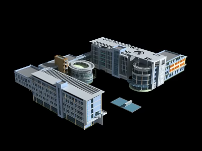 Modern Office Building Complex With Circular Structures And Multi Storey Design 3d model