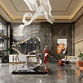 Elegant Hotel Lobby Interior With Marble Walls Artistic Chandeliers And Sofa Seating Area