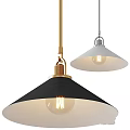 Modern Pendant Lights With Black White Conical Shade Gold Silver Metal Fixture And Exposed Bulb