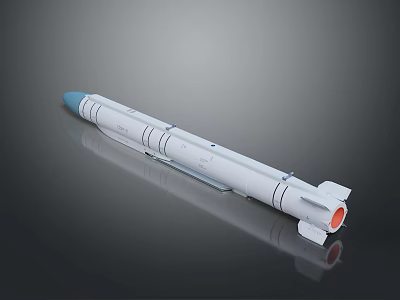 White Rocket Model With Blue Nose Cone And Orange Engine On Gray Background 3d model