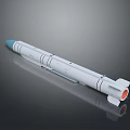 White Rocket Model With Blue Nose Cone And Orange Engine On Gray Background 3d model