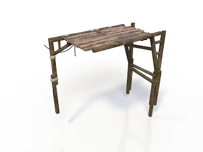 Handmade Rustic Wooden Workbench With Plank Top And Rope Details 3d model