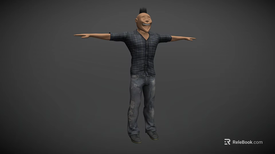 3D Character Model With Mohawk Hairstyle Plaid Shirt Jeans And Outstretched Arms 3d model 
