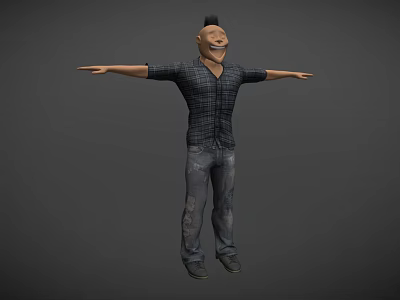 3D Character Model With Mohawk Hairstyle Plaid Shirt Jeans And Outstretched Arms 3d model