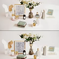 Decorative Ornament Set With Vase Flowers Picture Frame Boxes Books And Wings