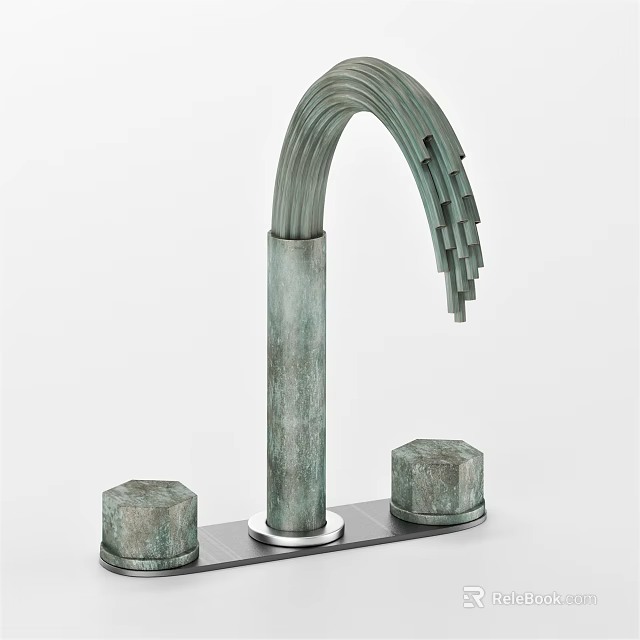 Modern Bronze Sculpture With Curved Arch Structure And Two Hexagonal Bases 3d model