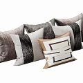 Multiple Decorative Pillows In Neutral Tones With Geometric Patterns And Striped Designs 3d model