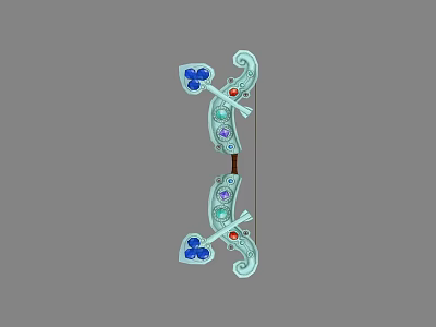 Decorative Bow Weapon With Green Body Blue Flower Decorations And Red Purple Gemstones 3d model