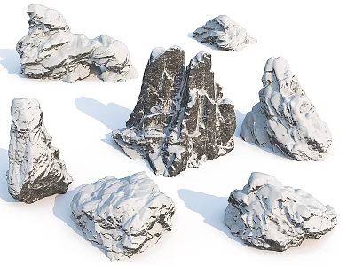 Rustic Stone and Wood Decor Elements with Unique Shapes and Textured Surfaces 3d model