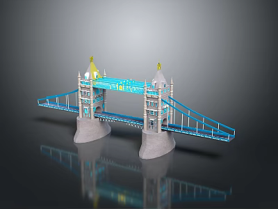 London Tower Bridge Architecture With Blue Structure Golden Tops And Grey Piers 3d model