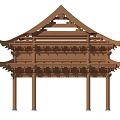 Ancient Architecture Wooden Frame Structure With Overhanging Eaves And Supporting Columns 3d model