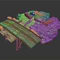Rustic Wooden Platform Structure With Stone Rocks And Wooden Planks Design 3d model
