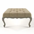 Beige Upholstered Ottoman With Tufted Surface And Elegant Curved Wooden Legs