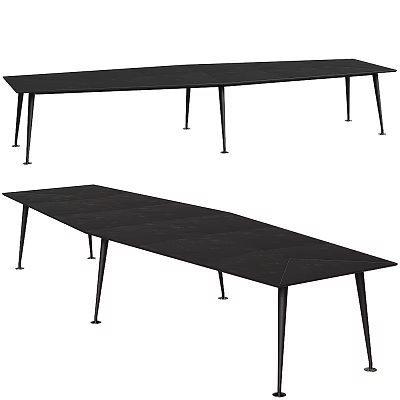 Modern Black Conference Table With Sleek Metal Legs And Rectangular Surface 3d model