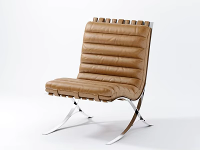 Modern Brown Leather Leisure Chair With Stitched Design And Metal Legs 3d model