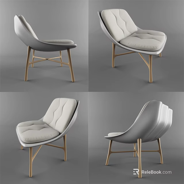 Modern Curved Backrest Accent Chair With Gray Beige Upholstery And Gold Metal Legs 3d model 