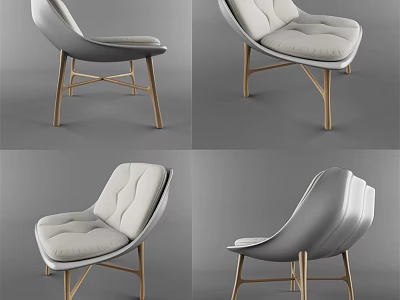 Modern Curved Backrest Accent Chair With Gray Beige Upholstery And Gold Metal Legs 3d model